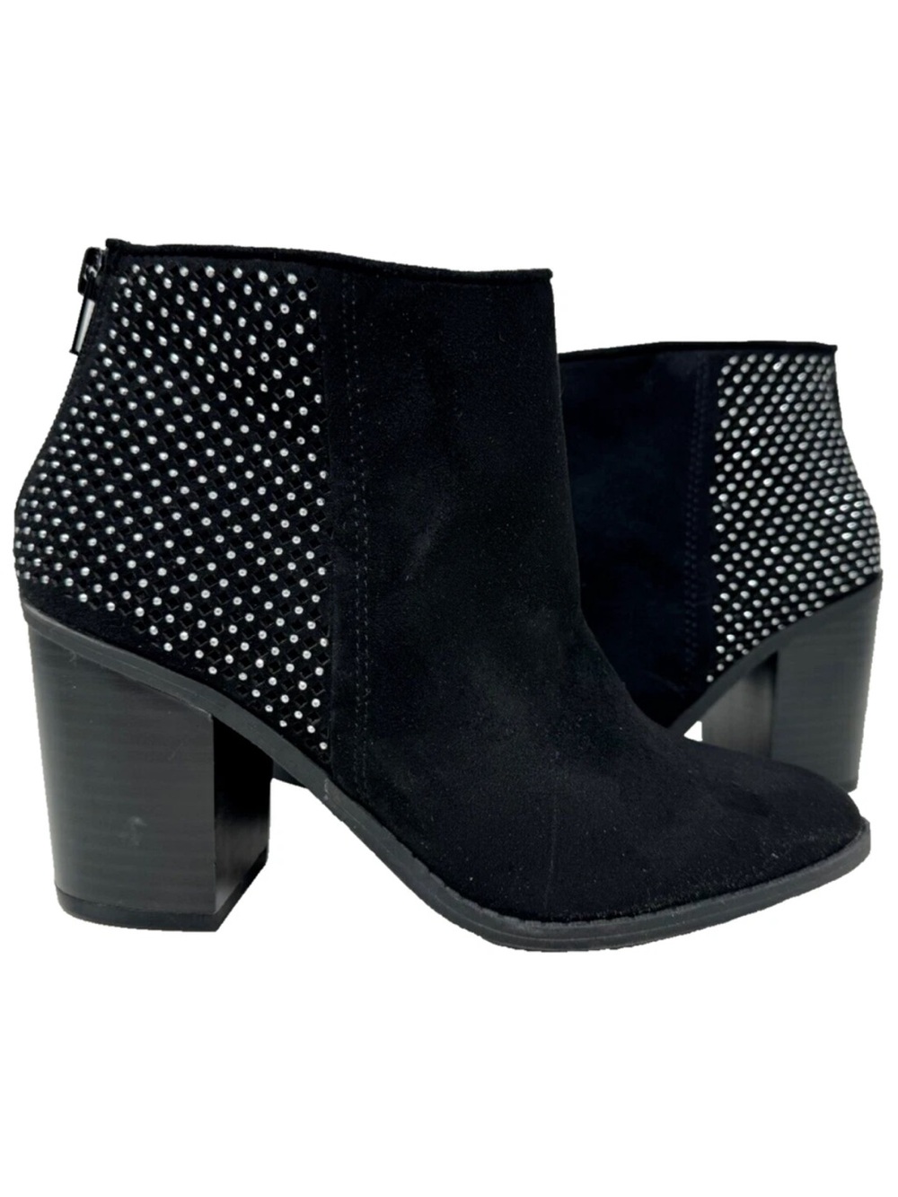 Madden “Rain” Black Booties with Back zip‎ and bling Size 7